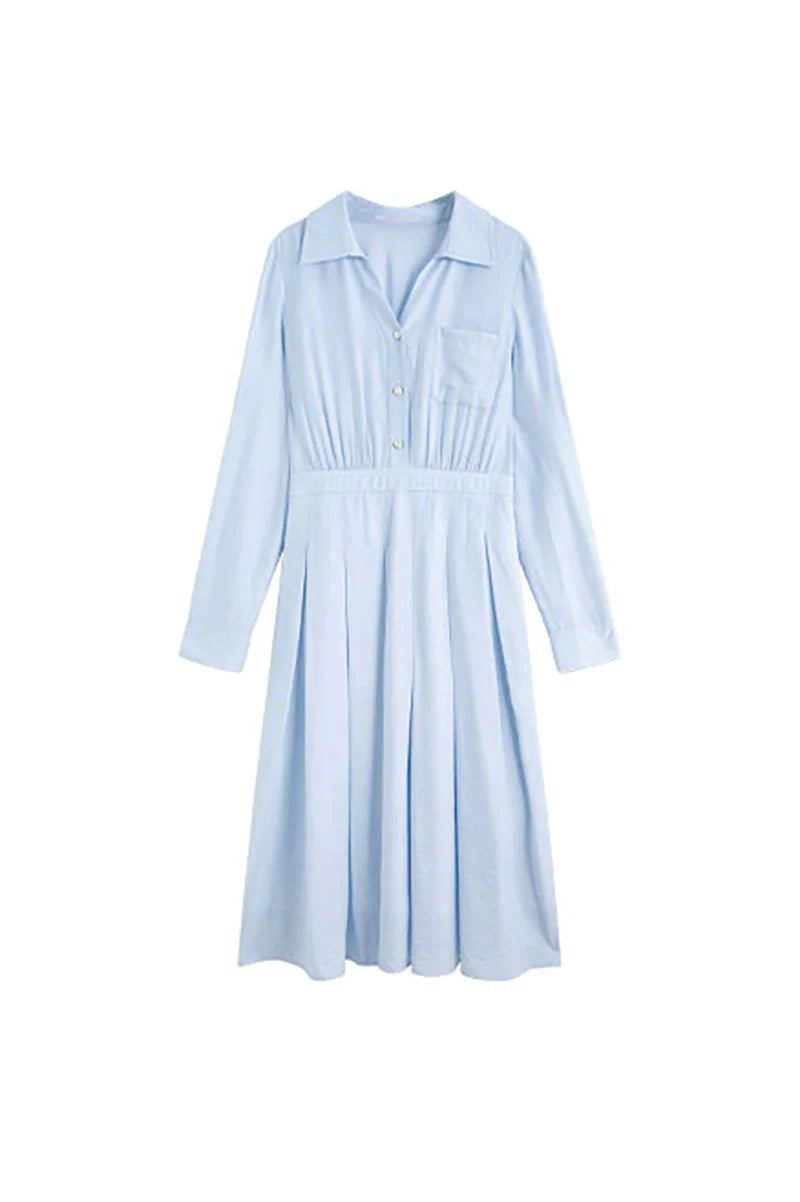 Baby Blue Long Sleeve Midi Shirt Dress