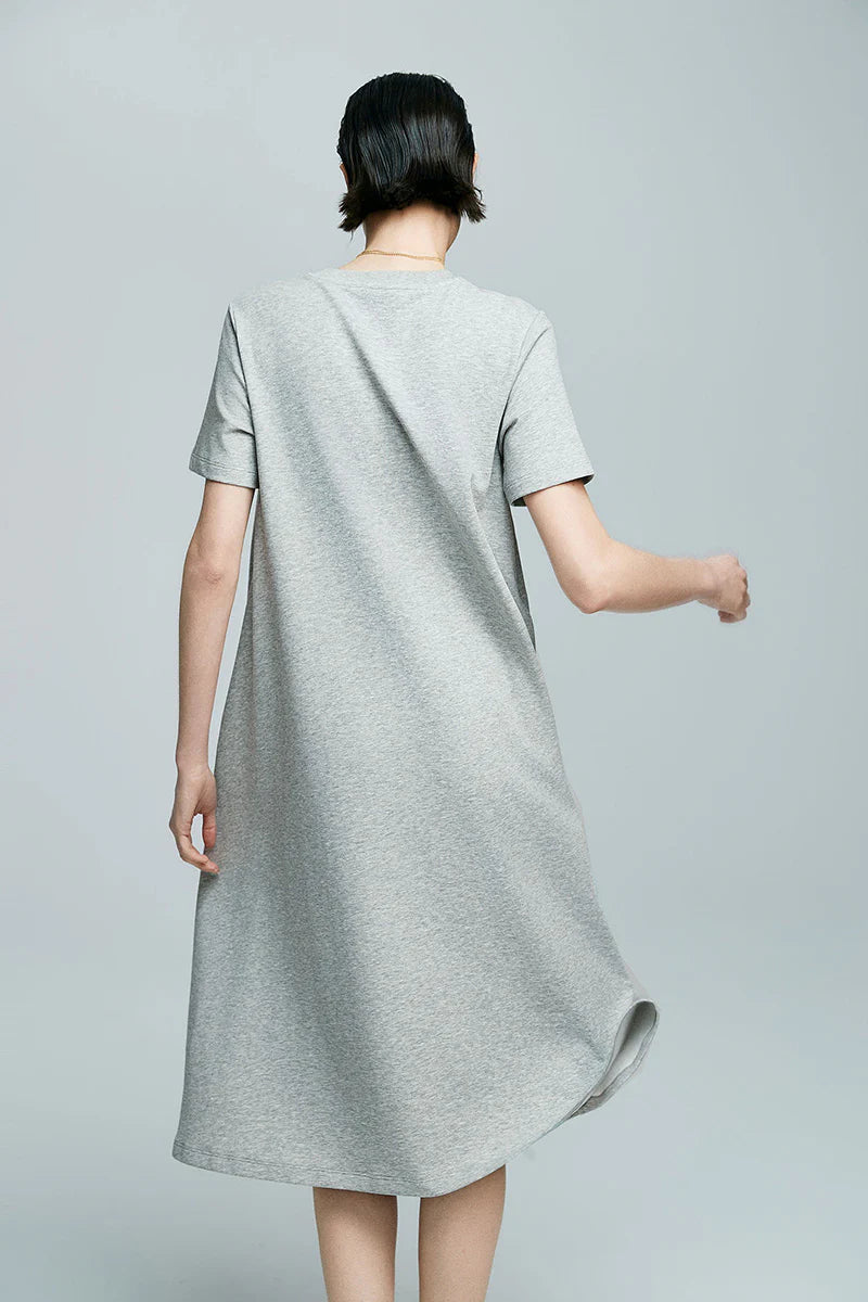 Grey Midi T-Shirt Dress with Pockets