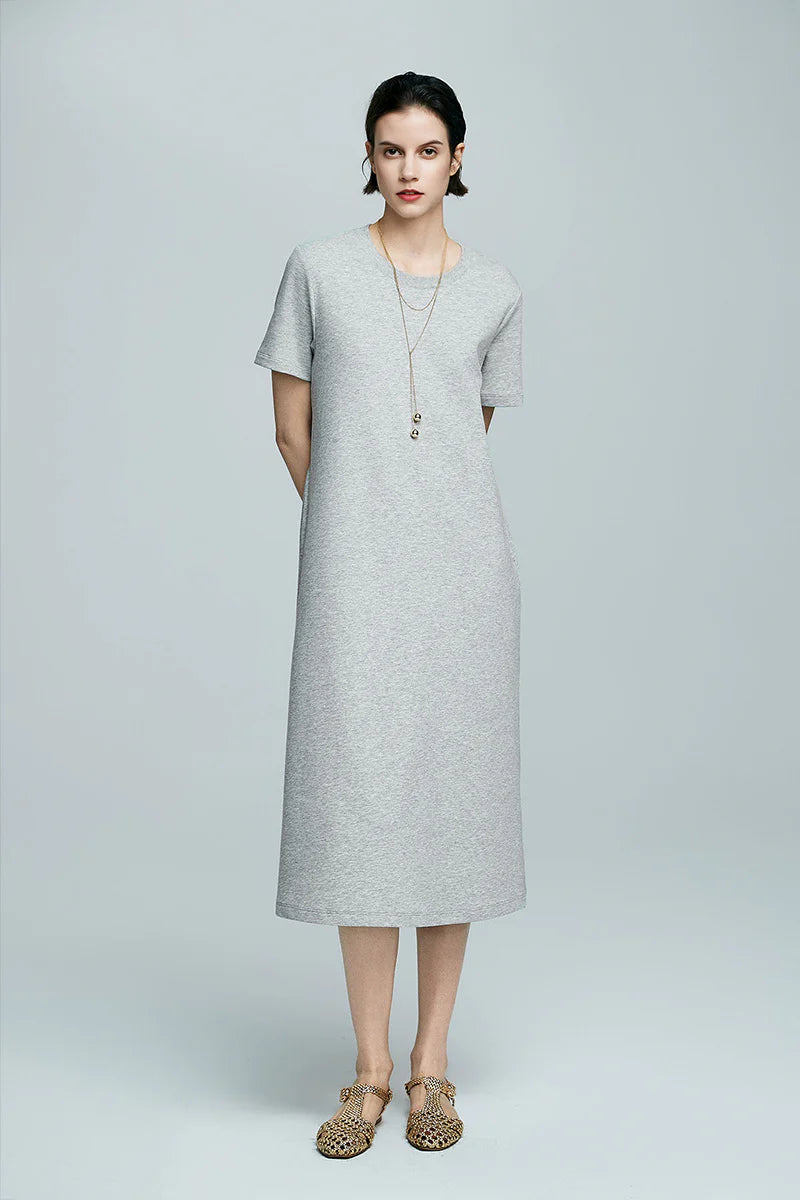 Grey Midi T-Shirt Dress with Pockets