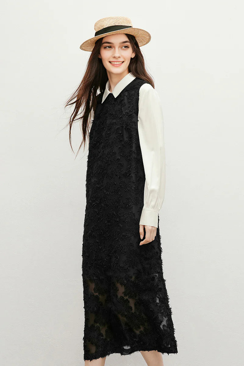 Black Floral Applique Sleeveless Dress