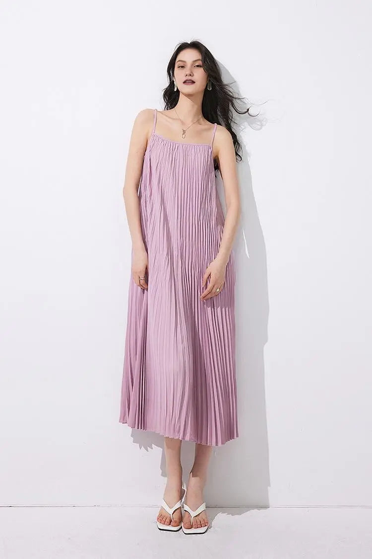 Tie Dye Pleated Spaghetti Strap Beach Dress
