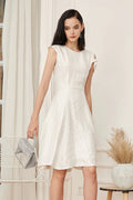 White Asymmetrical Sleeve Midi Graduation Dress