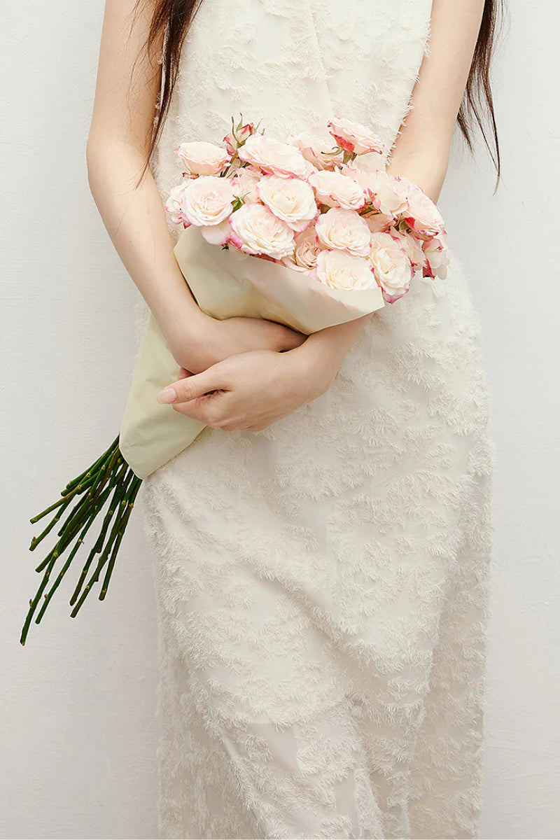 White Floral Applique Sleeveless Dress