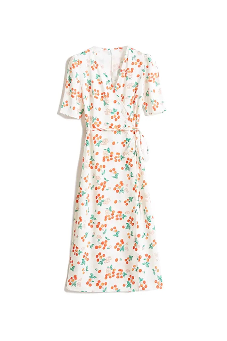 Floral Print V Neck Short Sleeve Dress