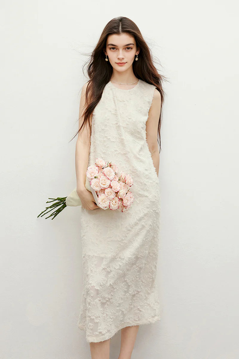 White Floral Applique Sleeveless Dress