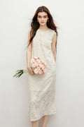 White Floral Applique Sleeveless Dress