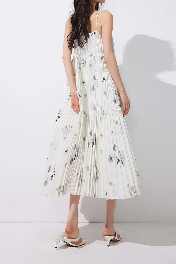 Tie Dye Pleated Spaghetti Strap Beach Dress