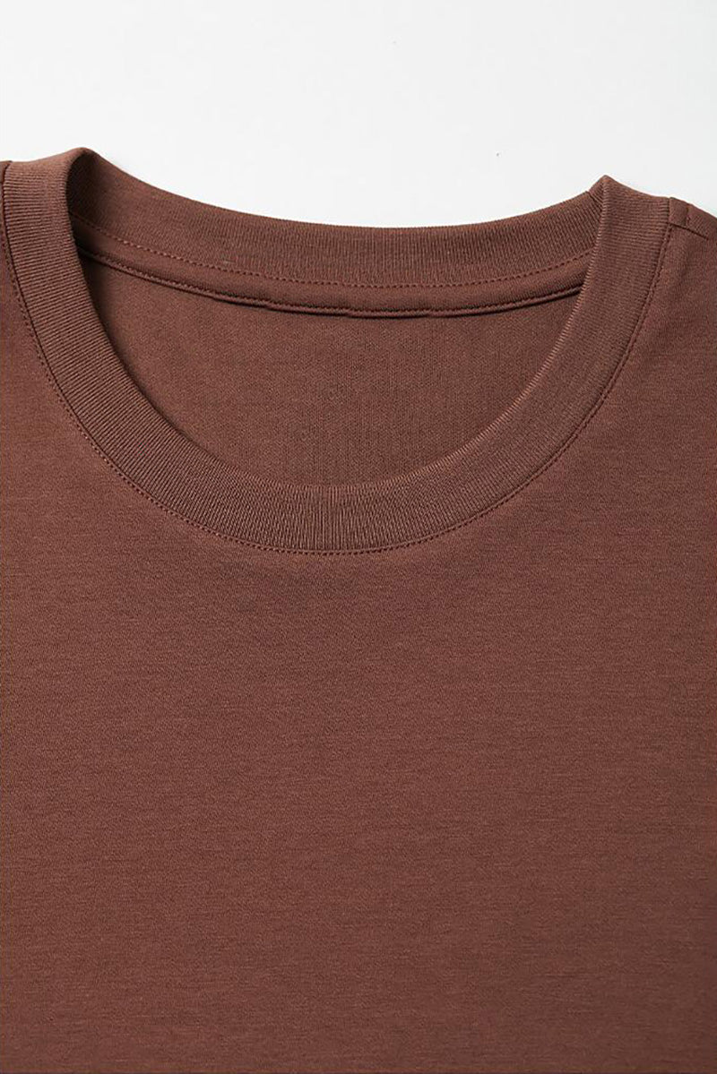 Brown Midi T-Shirt Dress with Pockets