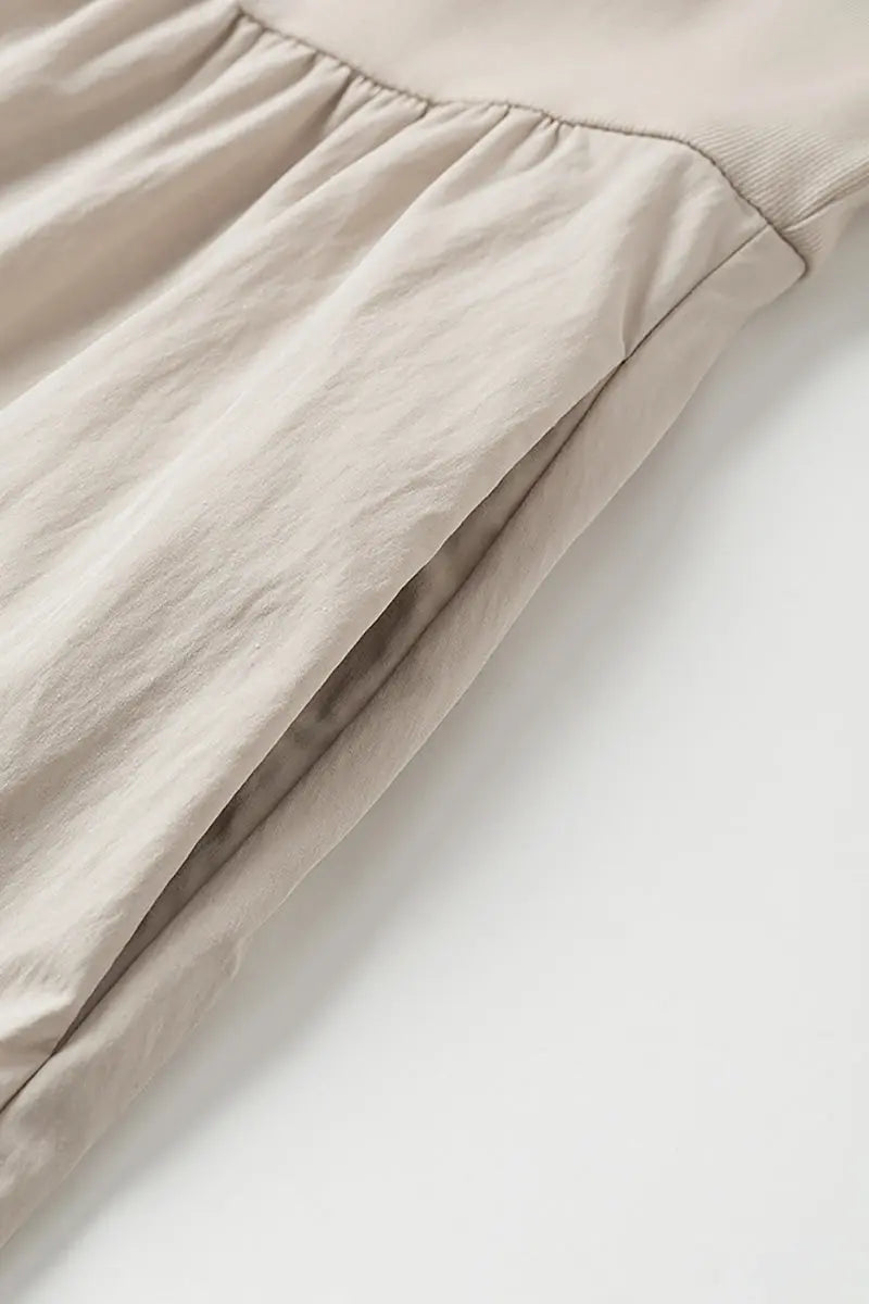 Cotton Short-Sleeve Mixed-Media Fit & Flare Midi Dress