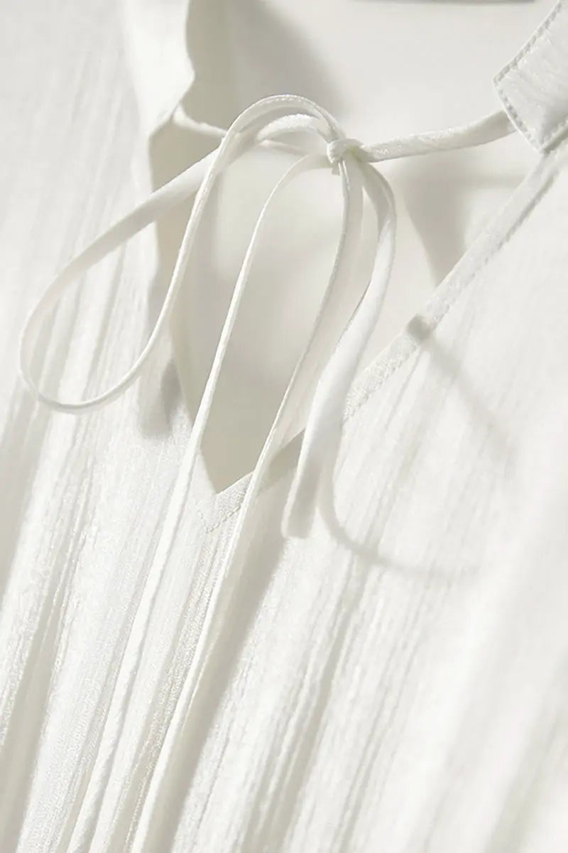 White Silky Tiered Puff-Sleeve Maxi Dress