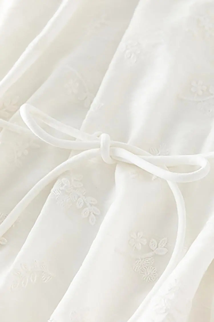 White Flowy Halter Embroidered Dress