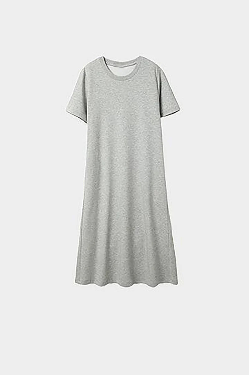 Grey Midi T-Shirt Dress with Pockets