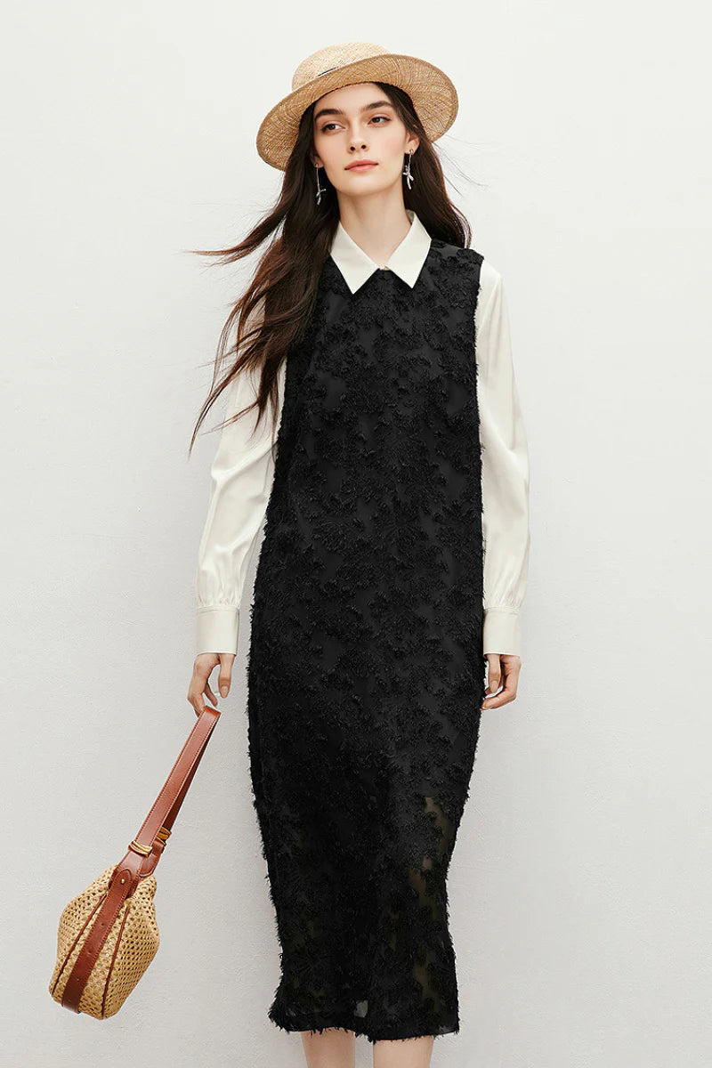 Black Floral Applique Sleeveless Dress