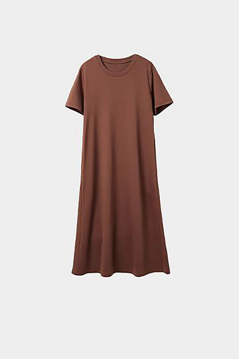 Brown Midi T-Shirt Dress with Pockets