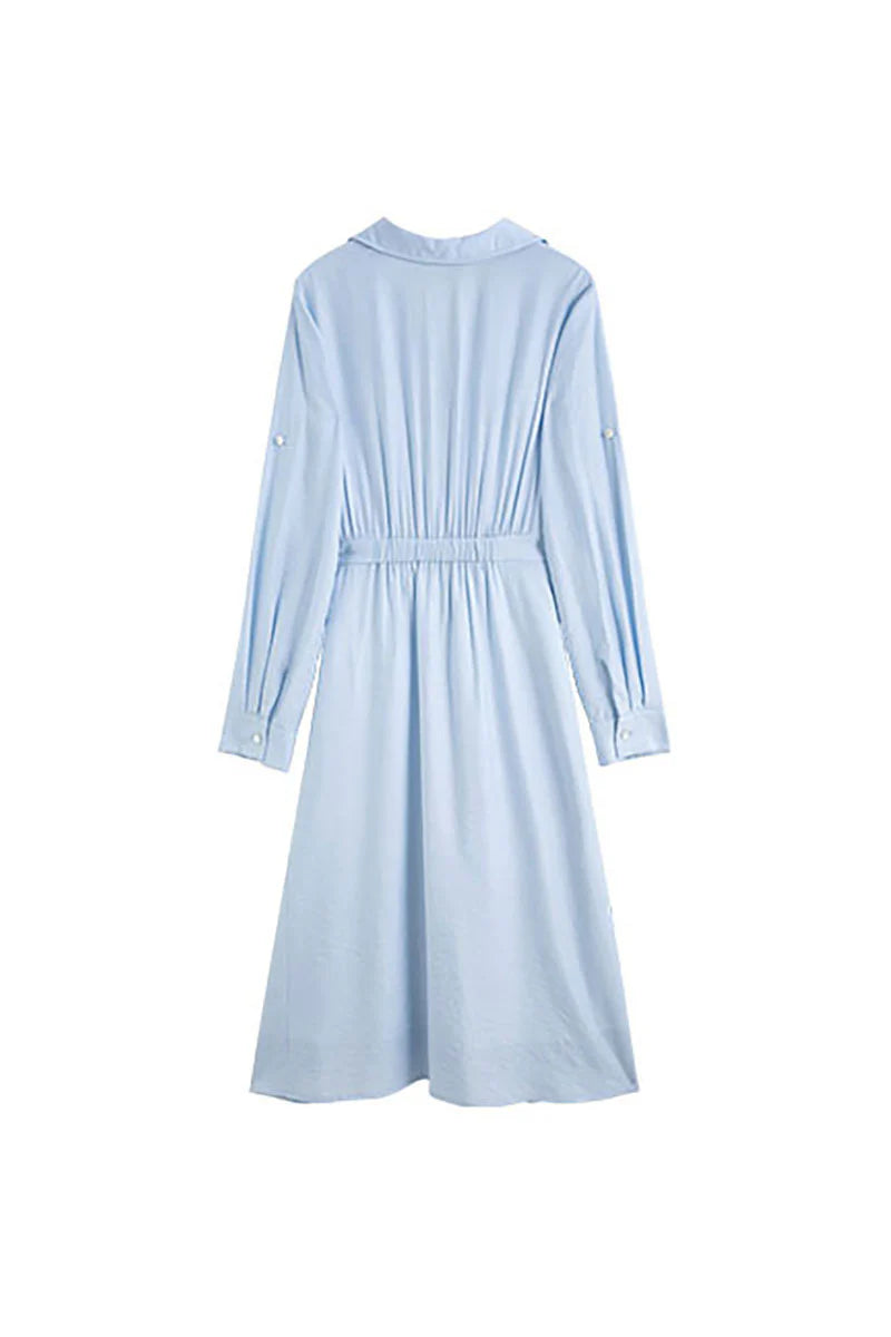 Baby Blue Long Sleeve Midi Shirt Dress