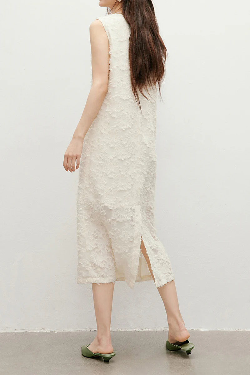 White Floral Applique Sleeveless Dress