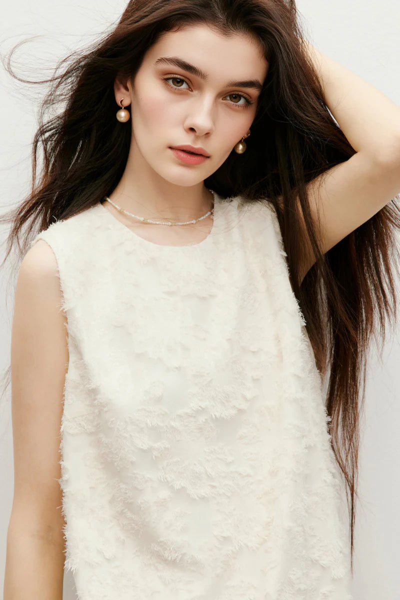 White Floral Applique Sleeveless Dress