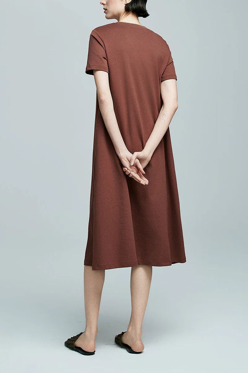 Brown Midi T-Shirt Dress with Pockets