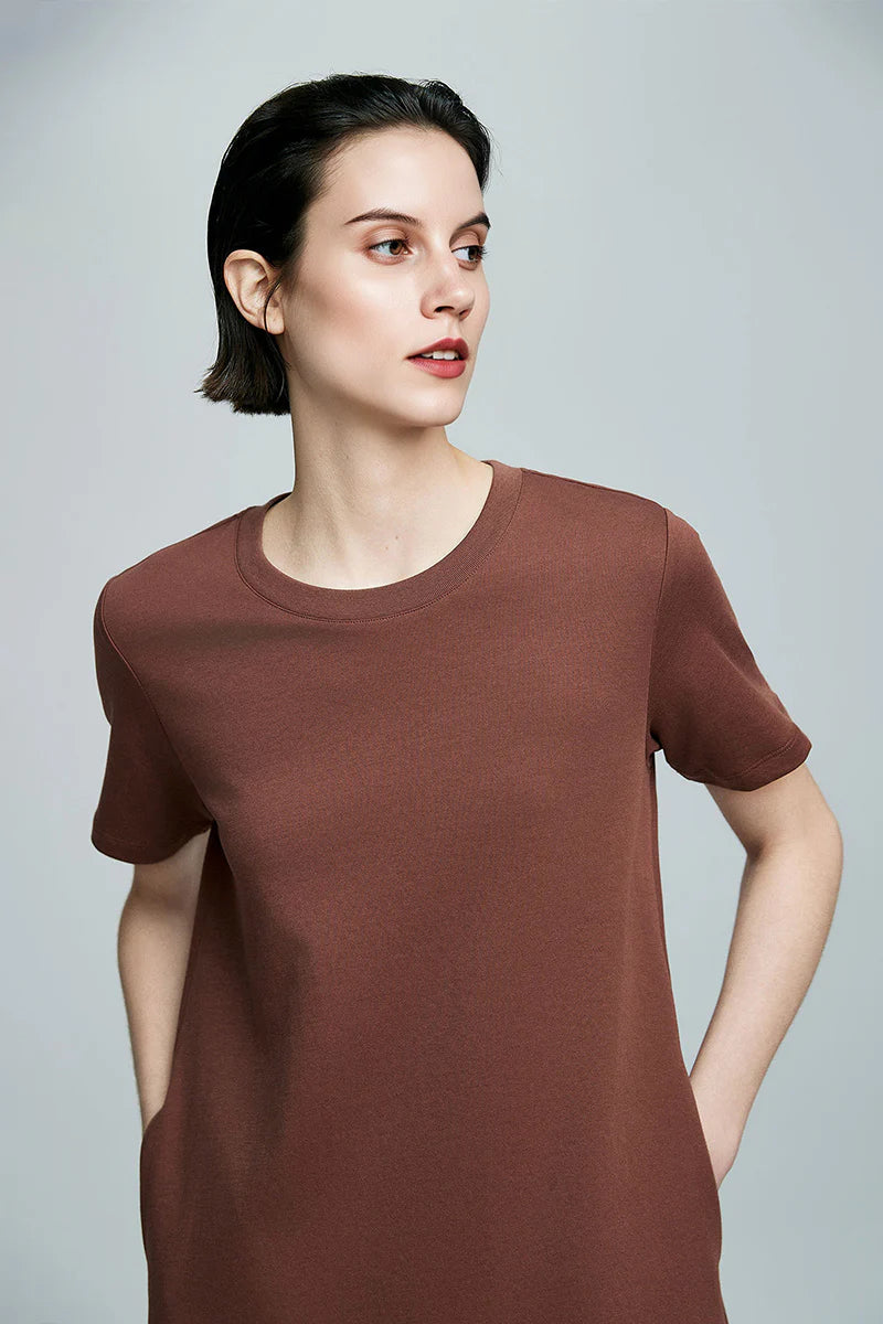 Brown Midi T-Shirt Dress with Pockets