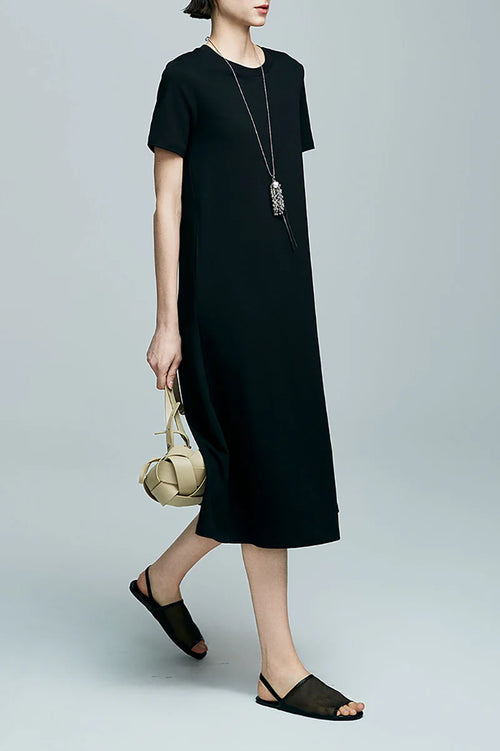 Black Midi T-Shirt Dress with Pockets