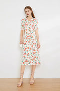 Floral Print V Neck Short Sleeve Dress