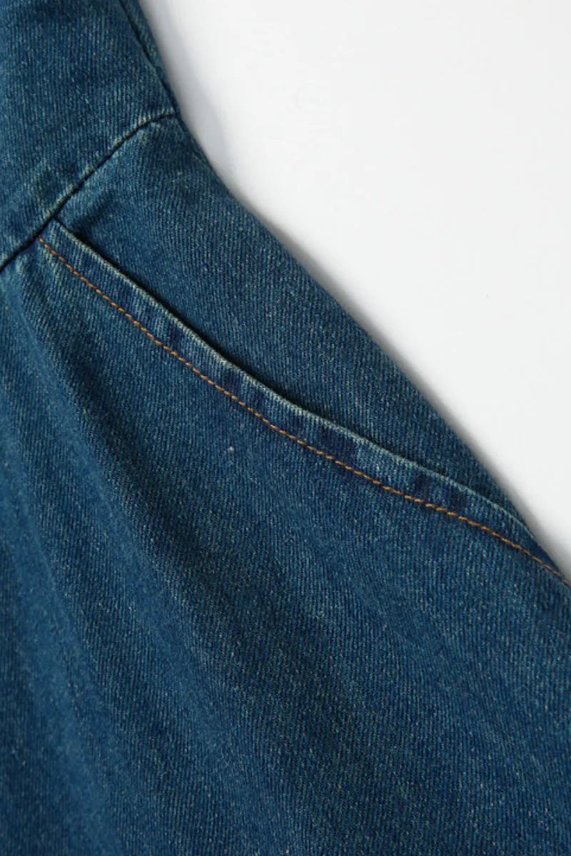 Denim Sleeveless A-Line Midi Shirt Dress