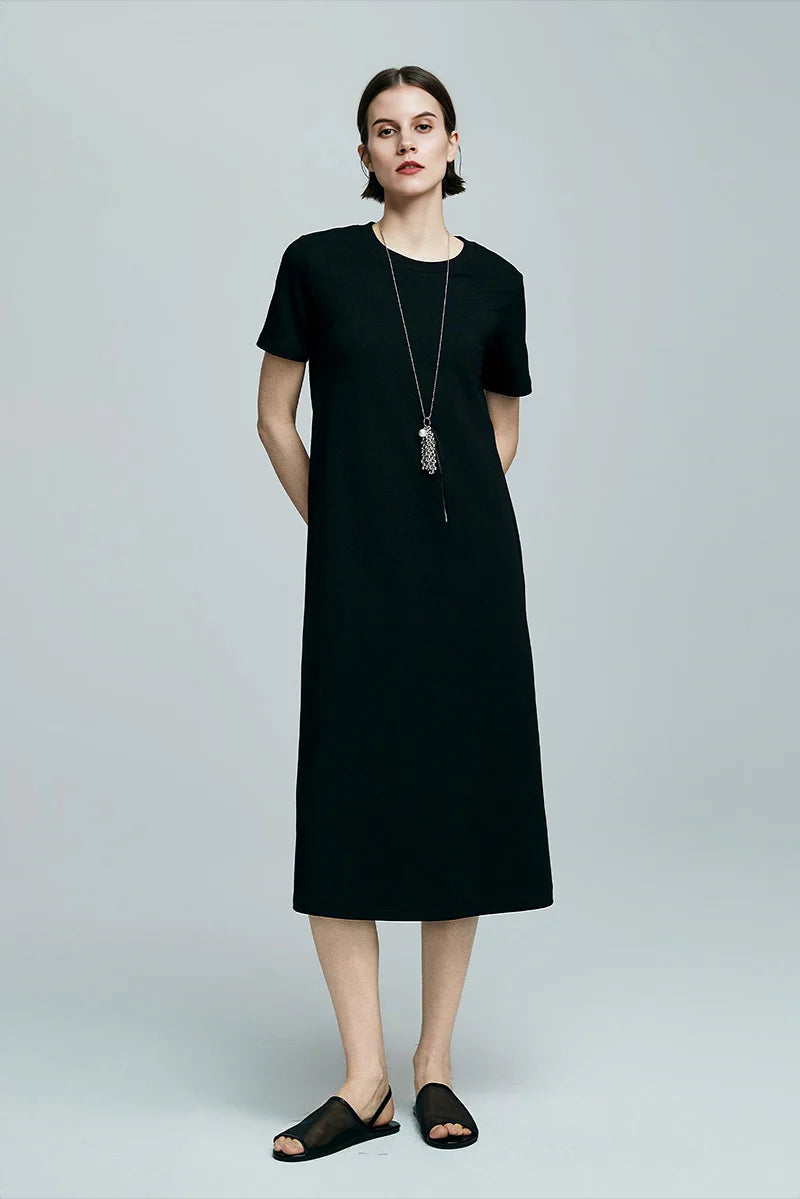 Black Midi T-Shirt Dress with Pockets