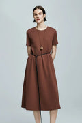 Brown Midi T-Shirt Dress with Pockets