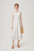 White Flowy Halter Embroidered Dress