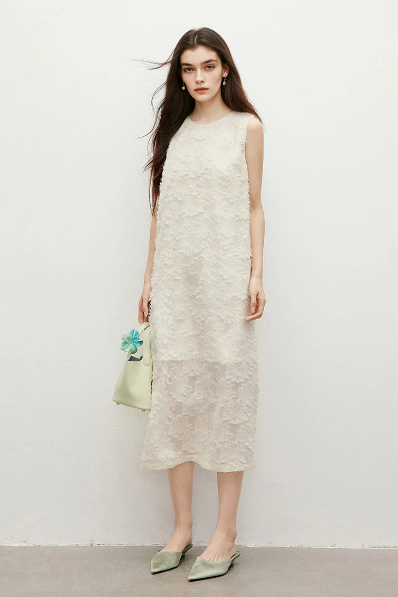 White Floral Applique Sleeveless Dress