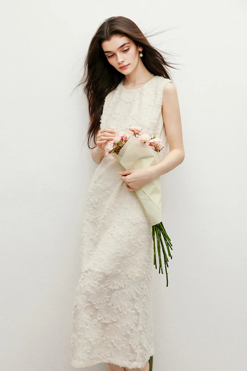 White Floral Applique Sleeveless Dress