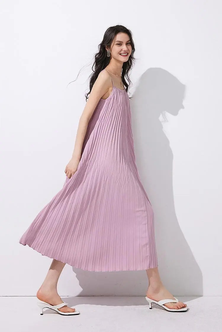 Tie Dye Pleated Spaghetti Strap Beach Dress
