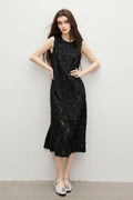 Black Floral Applique Sleeveless Dress