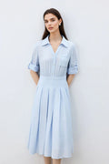 Baby Blue Long Sleeve Midi Shirt Dress
