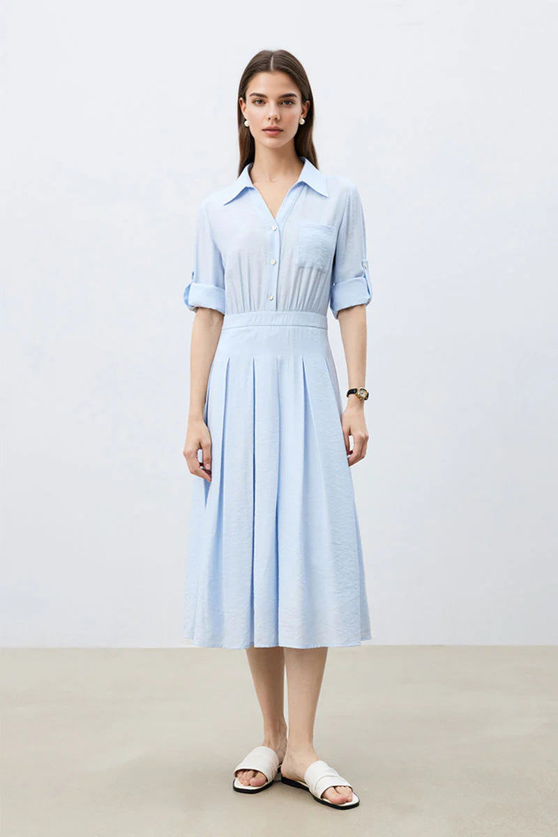 Baby Blue Long Sleeve Midi Shirt Dress