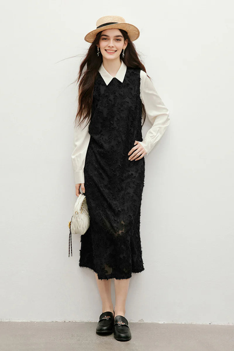 Black Floral Applique Sleeveless Dress