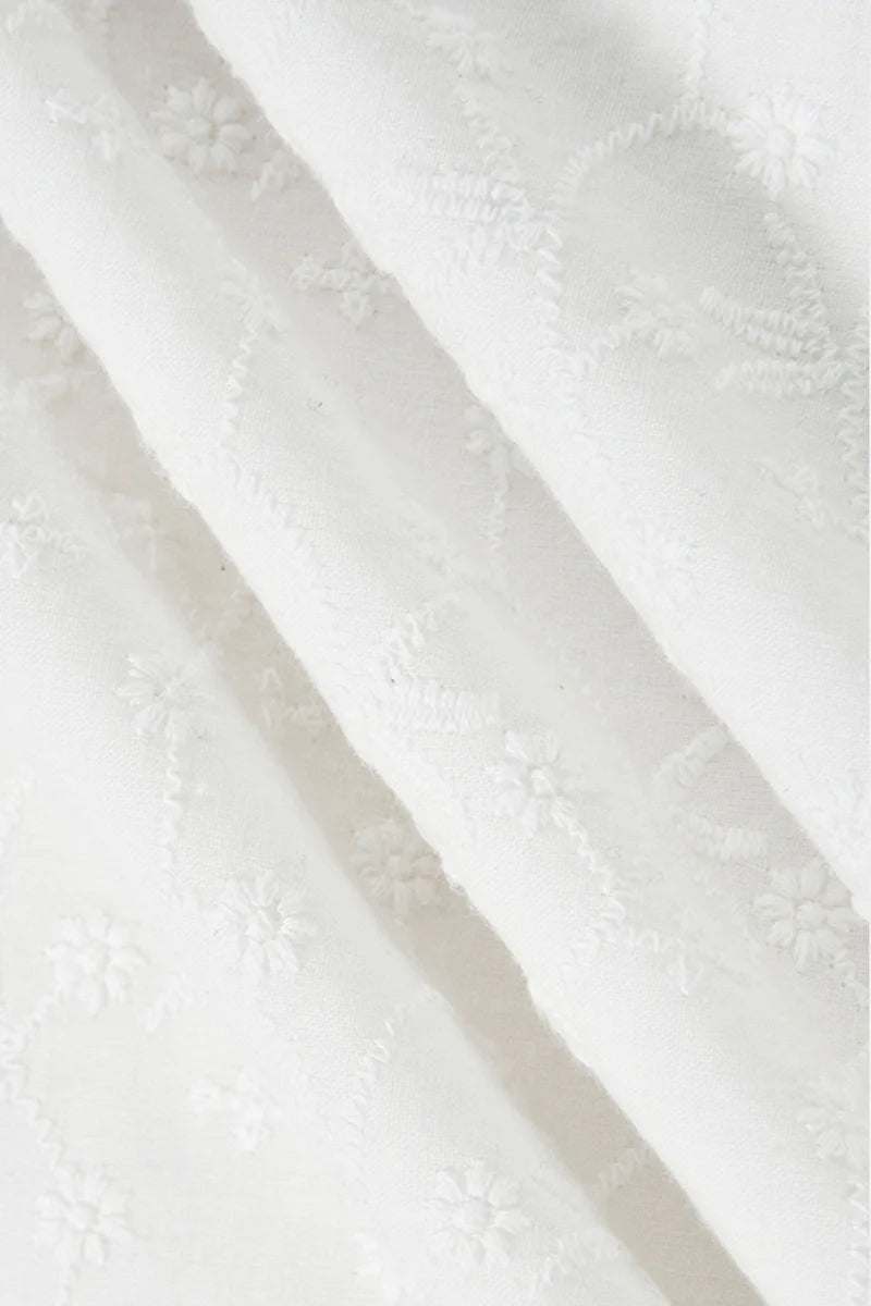 White Cotton Embroidery Off-Shoulder Midi Dress