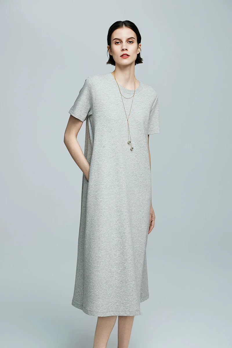 Grey Midi T-Shirt Dress with Pockets
