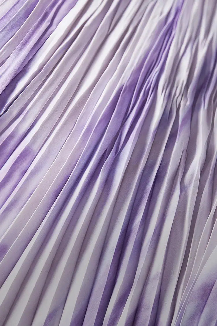 Tie Dye Pleated Spaghetti Strap Beach Dress